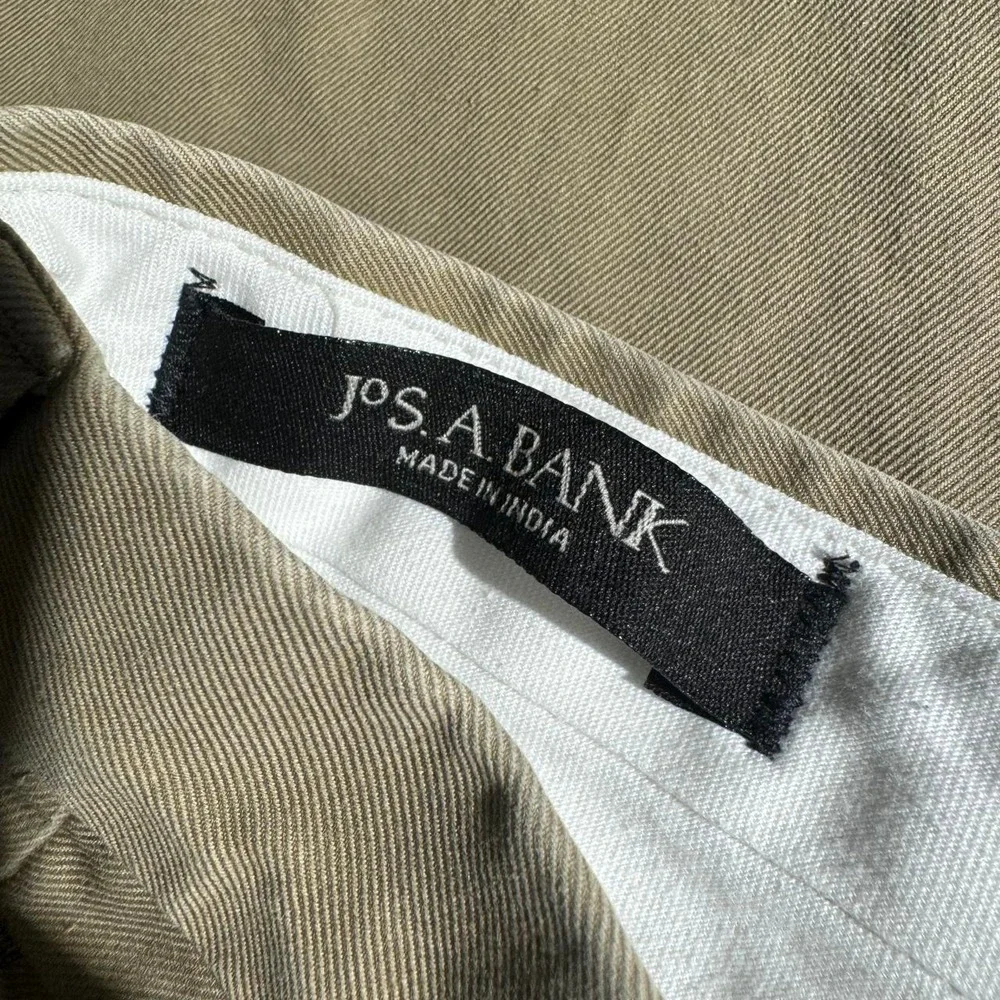 Jos. A. Bank Men Tan Pleated Dress Pants Khaki Chino Trousers Size 36